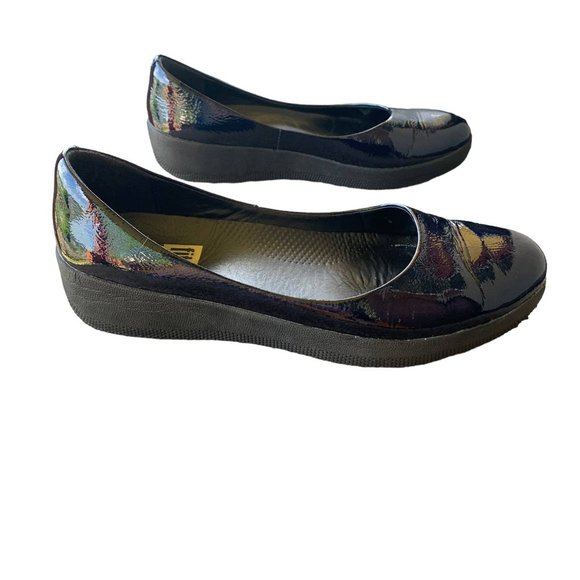 Fitflop Superballerina Navy Patent Leather Slip On Comfort Shoes Womens 7 - Picture 5 of 8